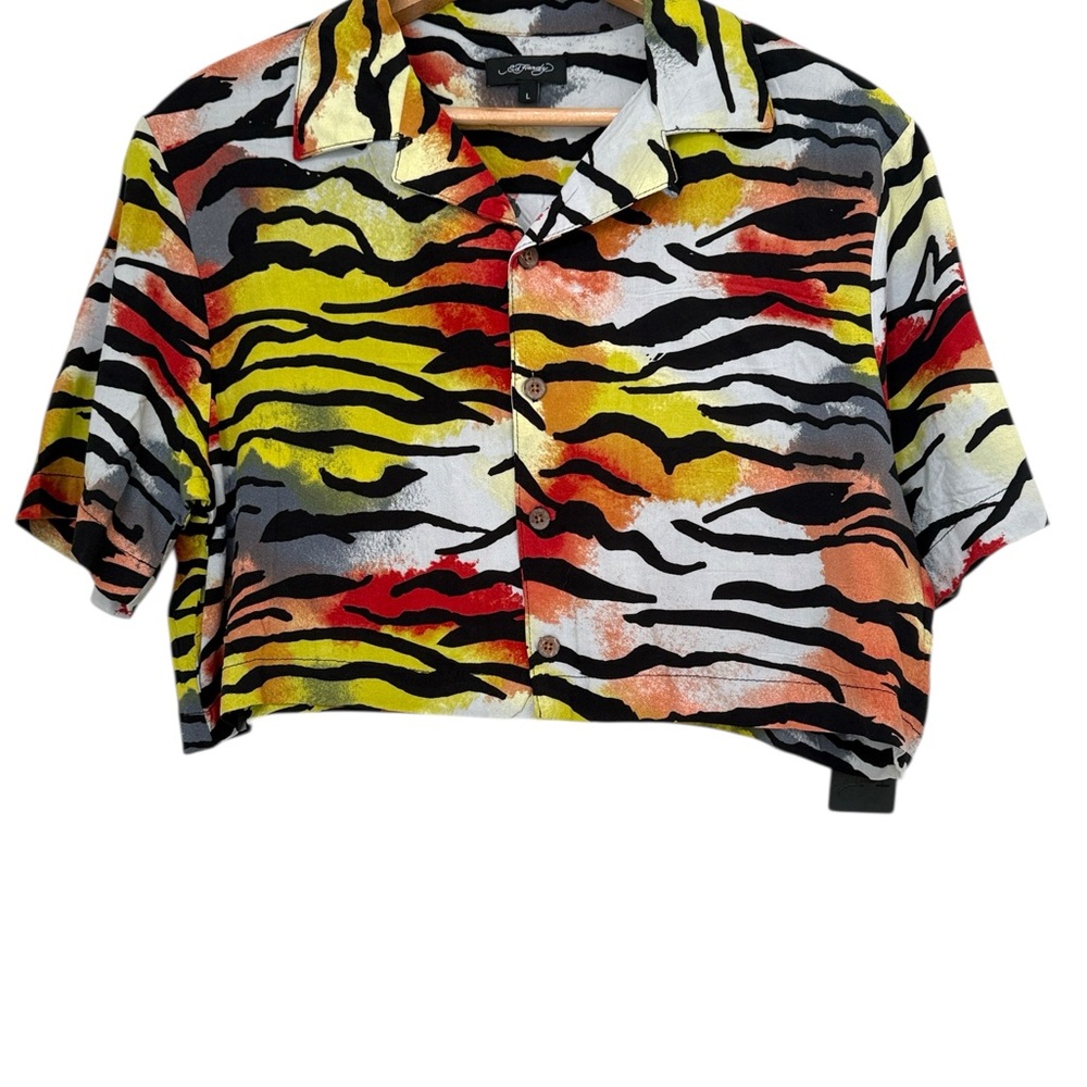 Ed Hardy Crop Top Women’s Large Animal Print Art to Wear NEW - Picture 3 of 10